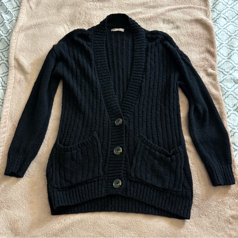 SO Women's Black Knit Cardigan Sweater